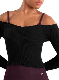 Mirella Ladies L/S Rib Warm up Top, Color: Black, Size: XSA