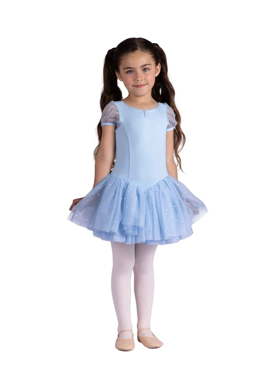 Celestine Girls Puff Sleeve Glitter Dress, Color: Light Blue, Size: 2-4