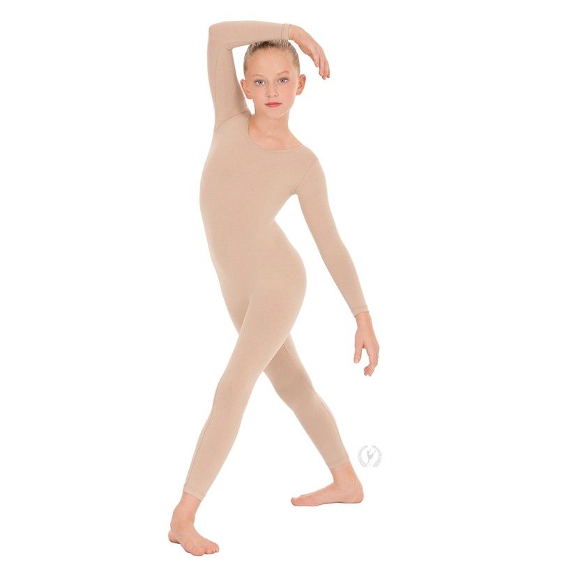 Eurotard Youth Cotton Lycra® Long Sleeve Unitard, Color: Nude, Size: SC