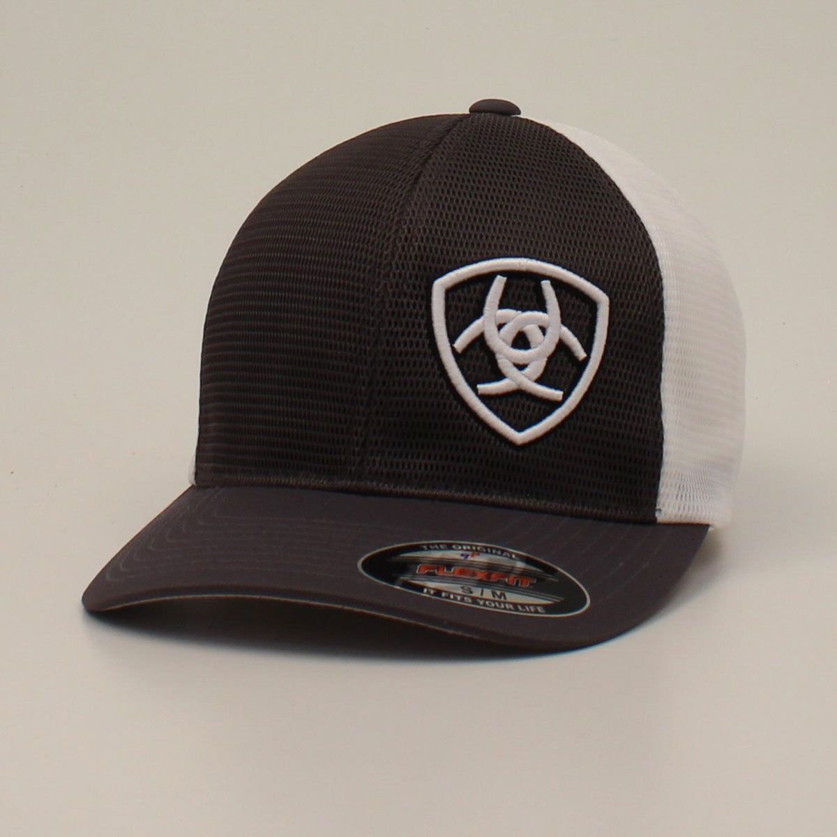 Ariat Mens Flexfit Cap Offset Shield Charcoal White A300039007, Size: S/M