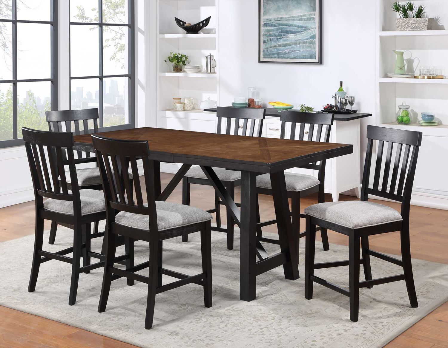 Halle Counter Table & Leaf w/ 6 chairs (HE555PT,HE555CC)