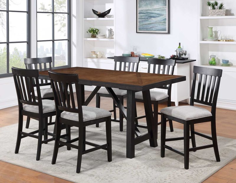 Halle Counter Table & Leaf w/ 6 chairs (HE555PT,HE555CC)