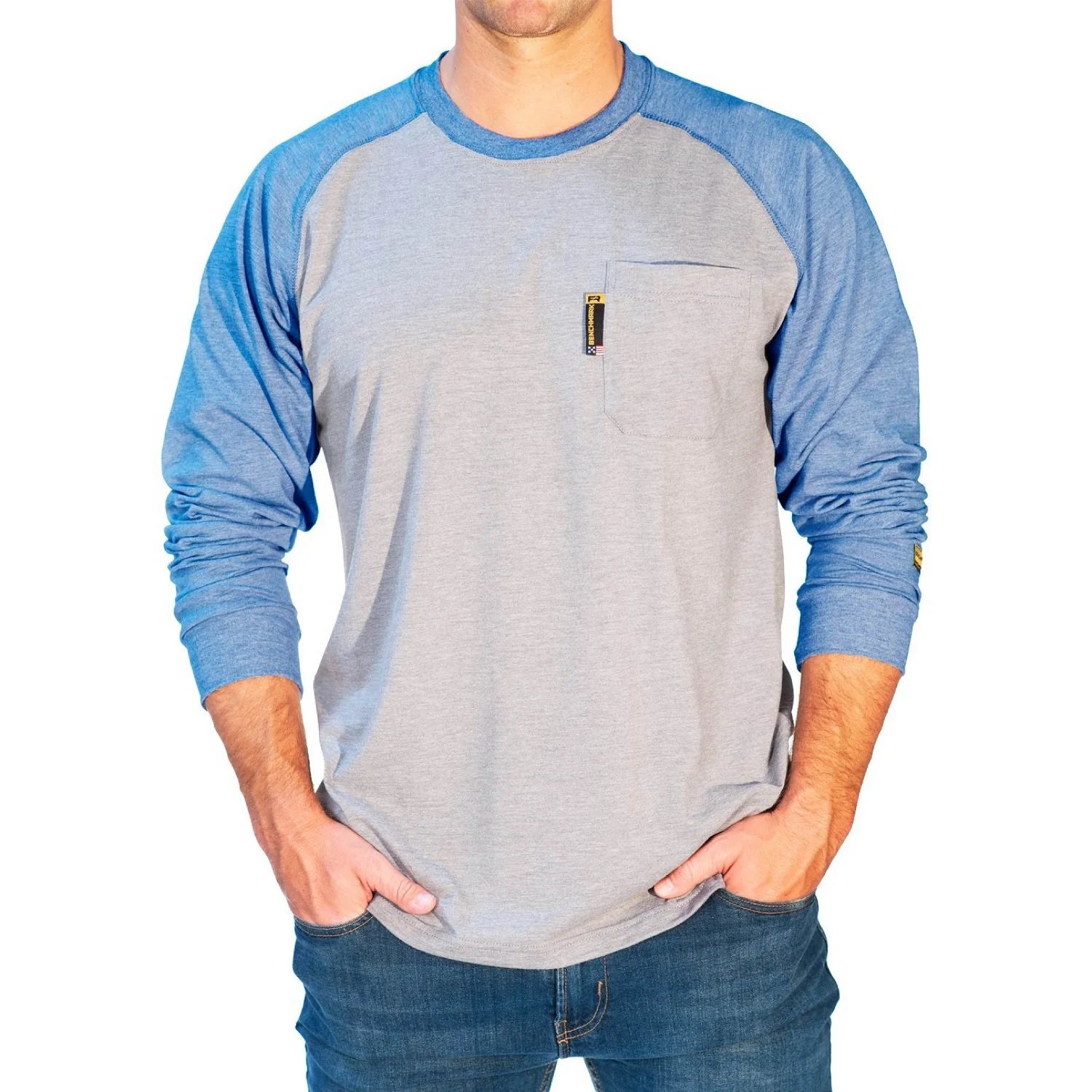 **BENCHMARK FR L/S RAGLAN POCKET BLUE/ GRAY 3119FRLB