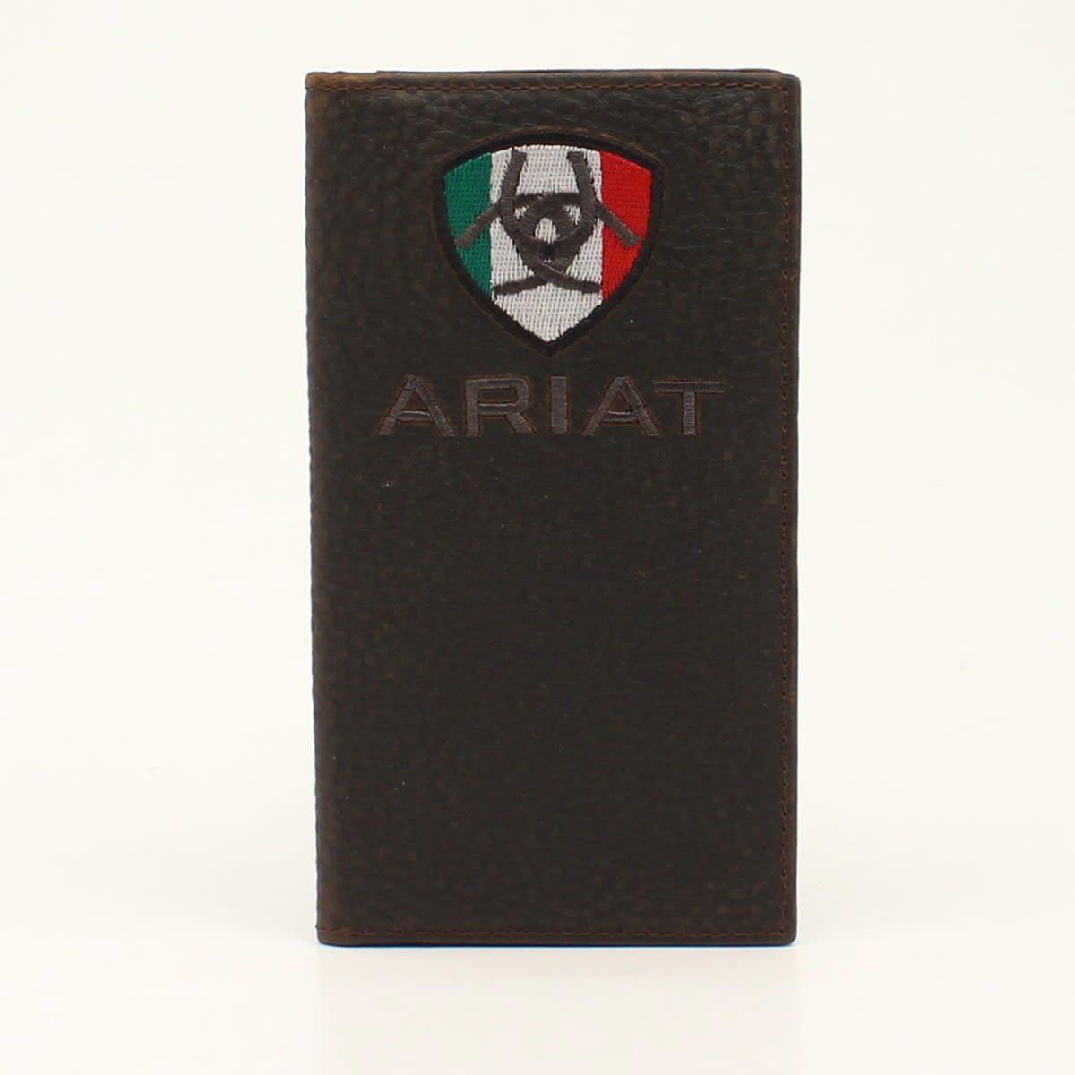 ARIAT MENS RODEO WALLET MEXICAN FLAG LOGO BROWN ROWDY A35491282