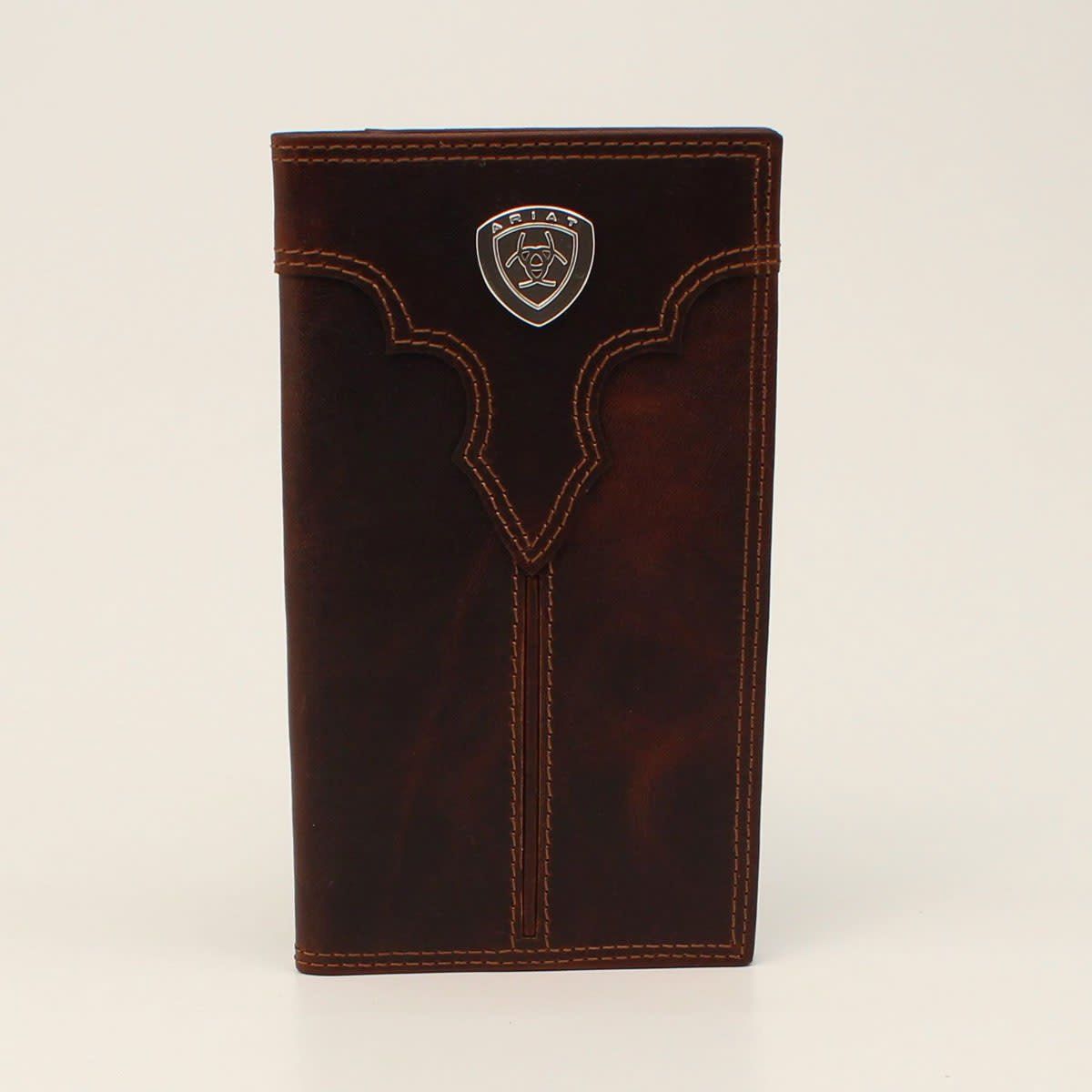 ARIAT MENS RODEO WALLET CENTER BUMP SHIELD BROWN A3550002