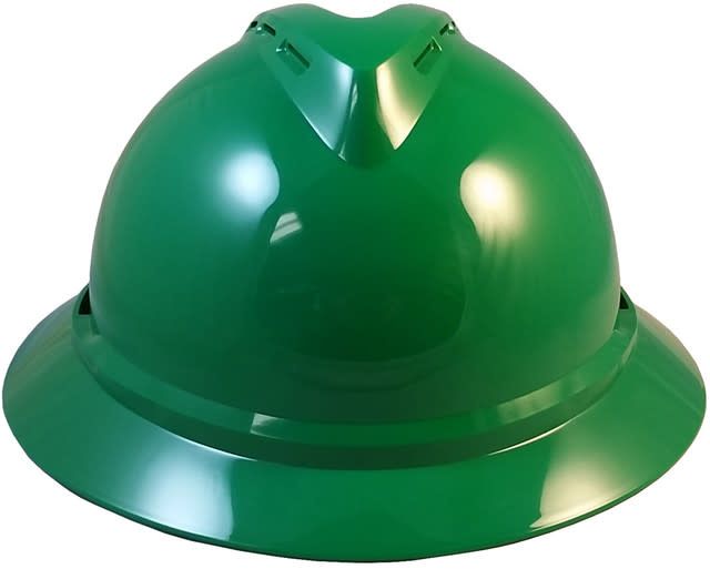 MSA Advance Full Brim Vented Hard hat with 4 point Ratchet Suspension Green