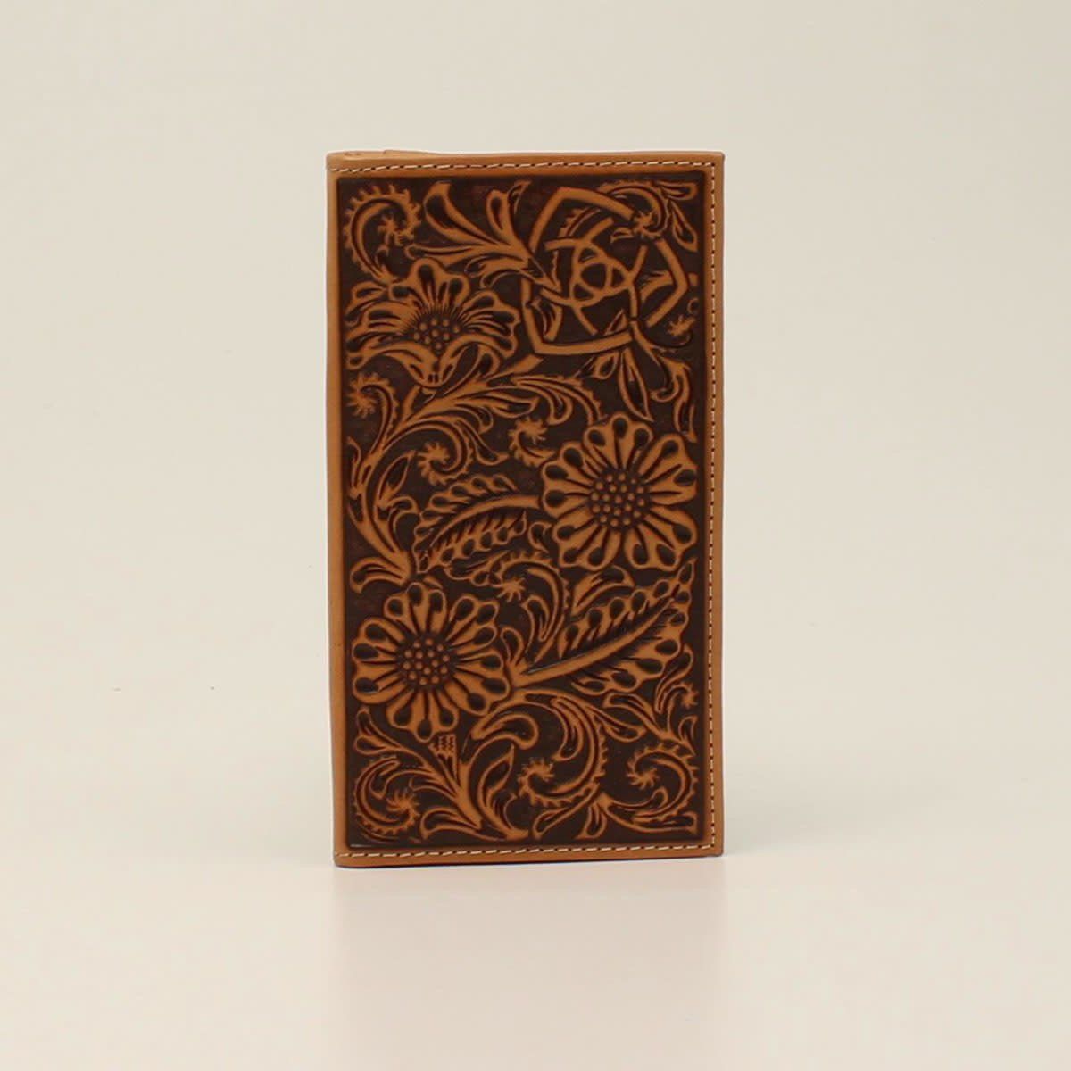 ARIAT MENS RODEO WALLET EMBOSSED FLOWER SHIELD TAN A3550908