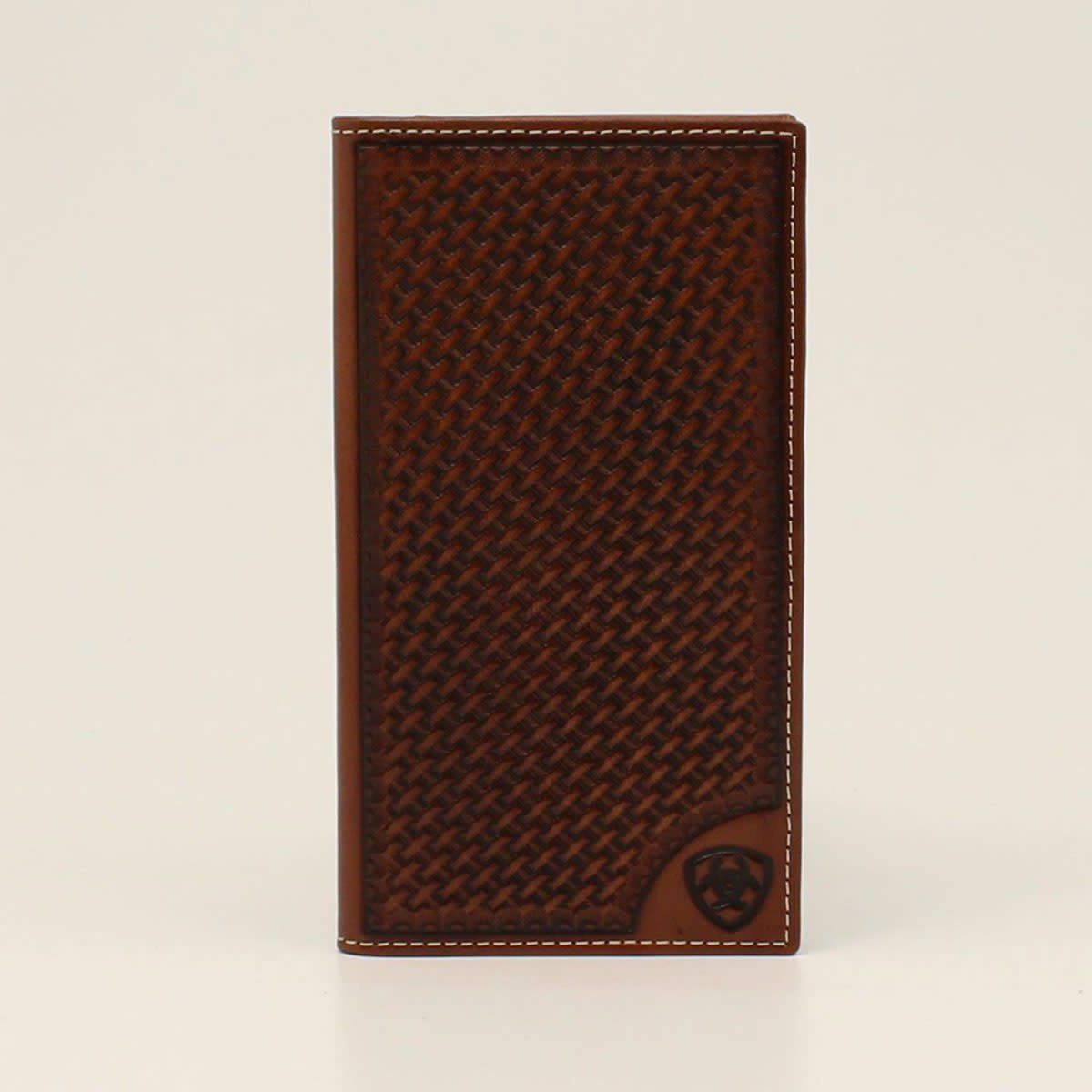 ARIAT MENS RODEO WALLET BASKETWEAVE SHIELD TAN A3550308