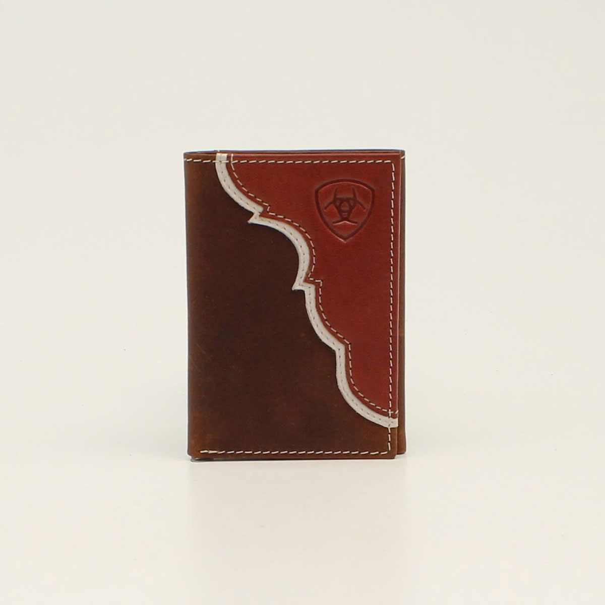 Ariat Mens Trifold Wallet Two Tone Shield Logo Tan A3547808
