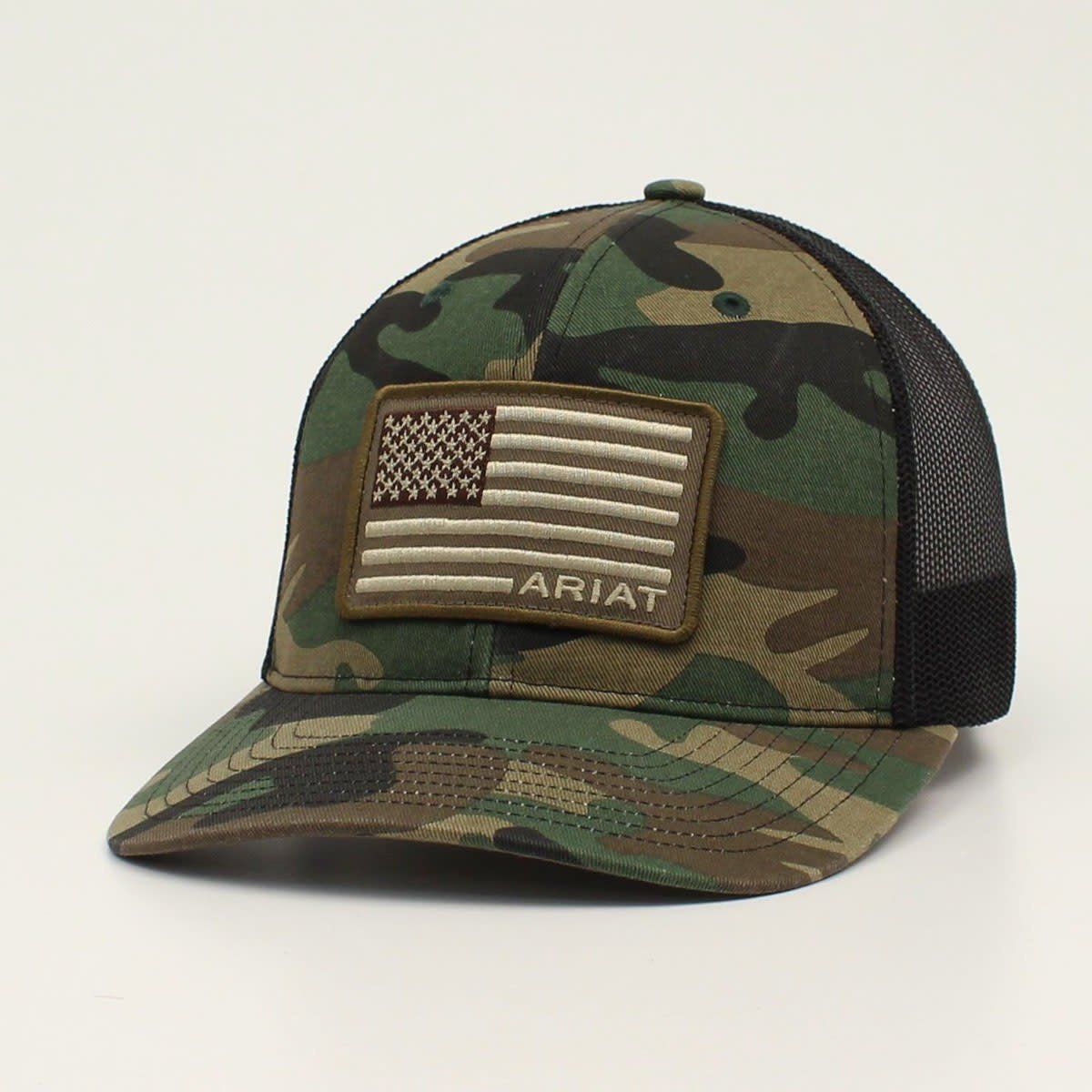 ARIAT MENS R112 SNAP BACK USA FLAG PATCH CAMO A3000158222