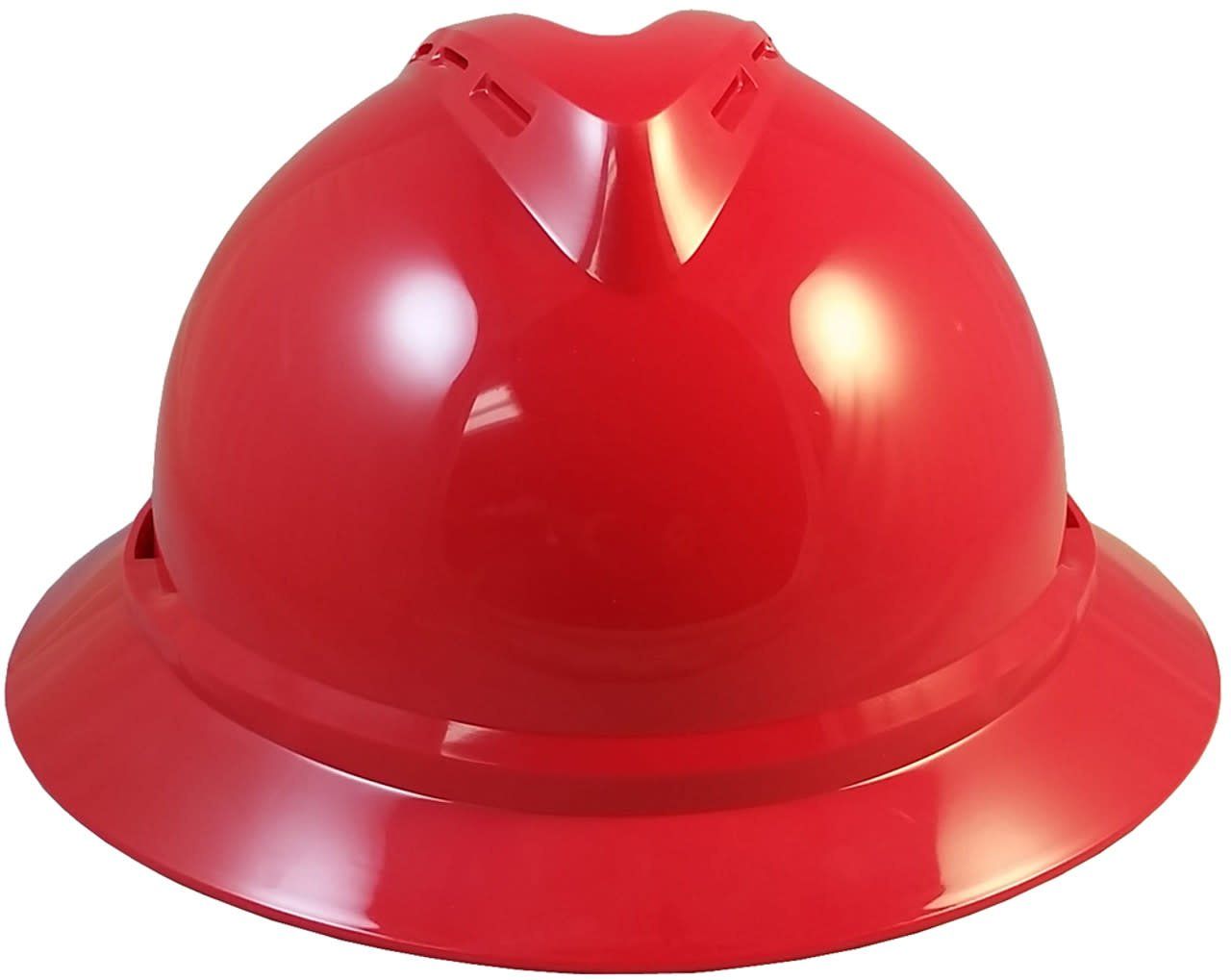 MSA Red Advance Full Brim Vented Hard hat with 4 point Ratchet Suspension