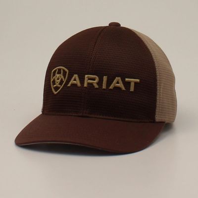 ARIAT MENS FLEXFIT CAP EMBROIDERED LOGO BROWN KHAKI A300044002