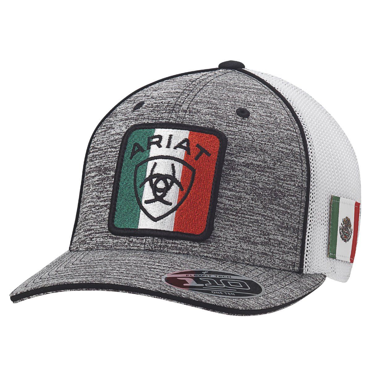 ARIAT MENS SNAP BACK FLEX FIT 110 MEXICAN FLAG LOGO GREY A300015106 ARIAT MENS SNAP BACK FLEX FIT 110 MEXICAN FLAG LOGO GREY A300015106