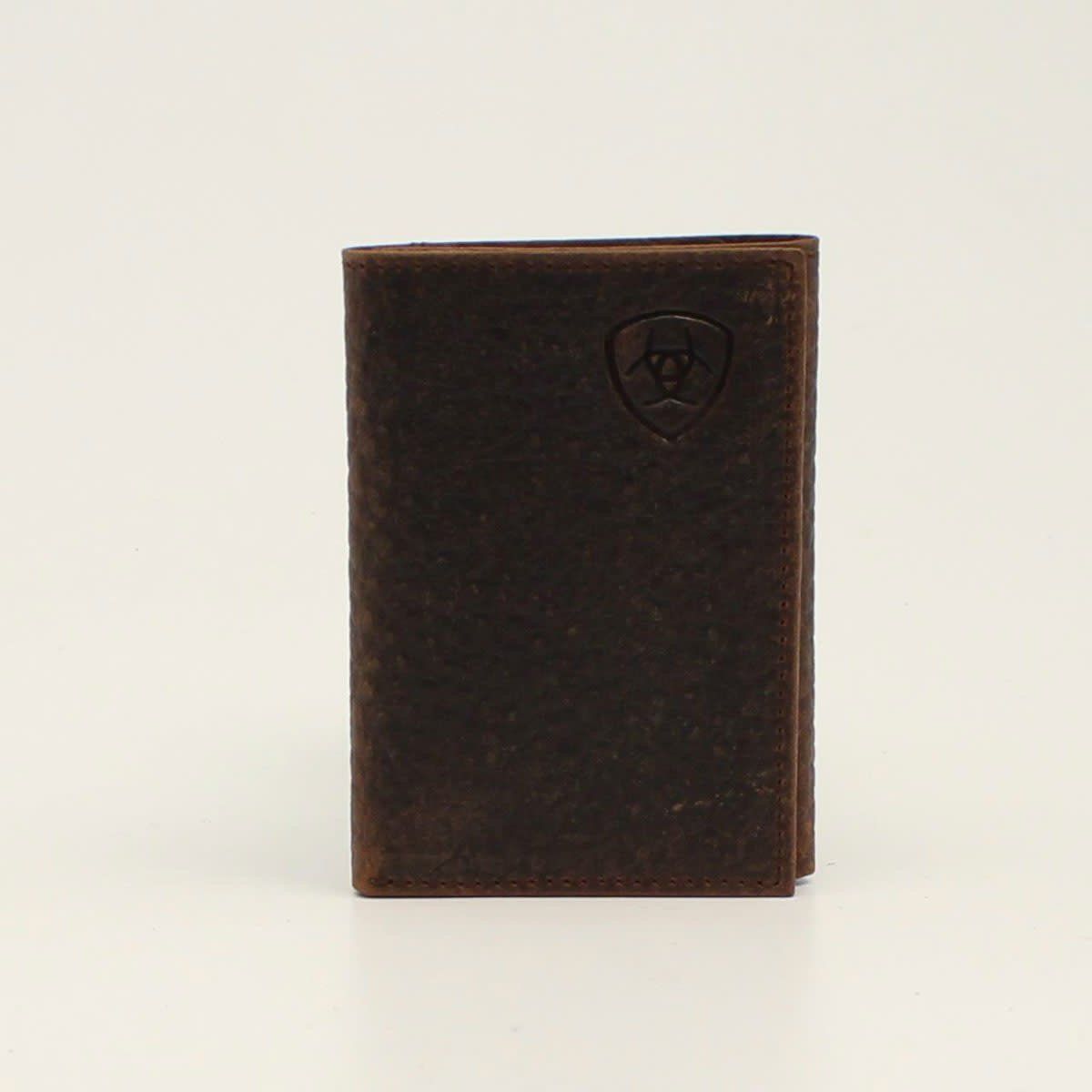 ARIAT MENS TRIFOLD WALLET SHIELD LOGO BROWN A3547502