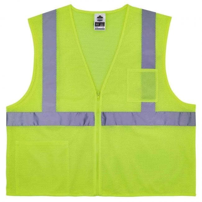 ERGODYNE GloWear 8256Z Lime Self-Extinguishing Hi-Vis Safety Vest - Type R, Class 2, Zipper
