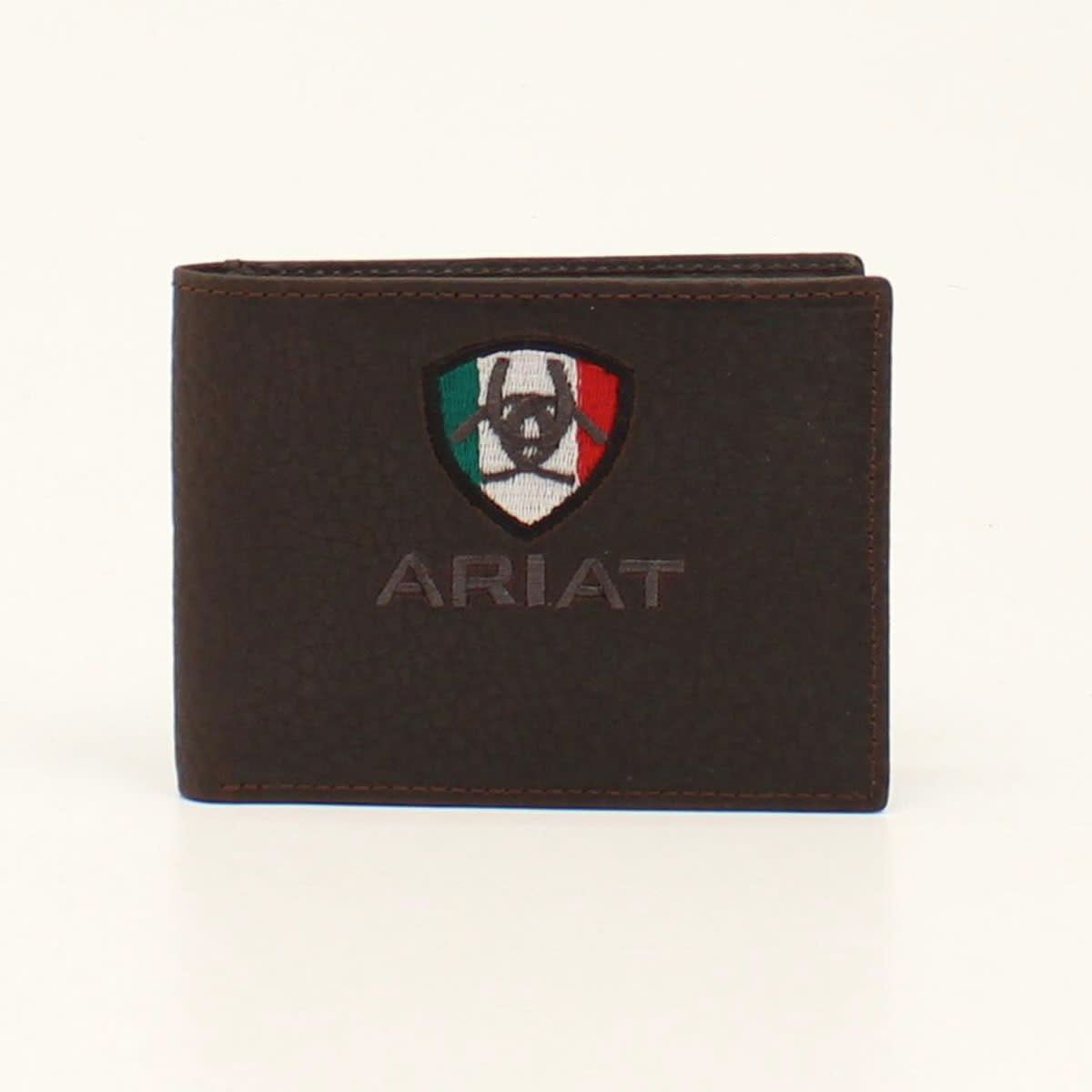 ARIAT MENS BIFOLD WALLET MEXICO FLAG LOGO BROWN ROWDY A35493282