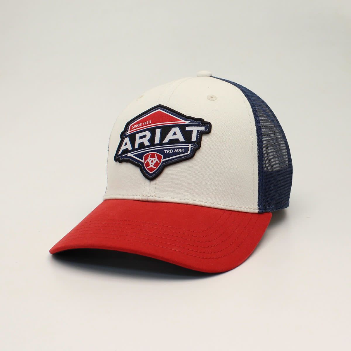 **ARIAT MENS SNAP BACK RED, WHITE AND BLUE LOGO WHITE A300012205