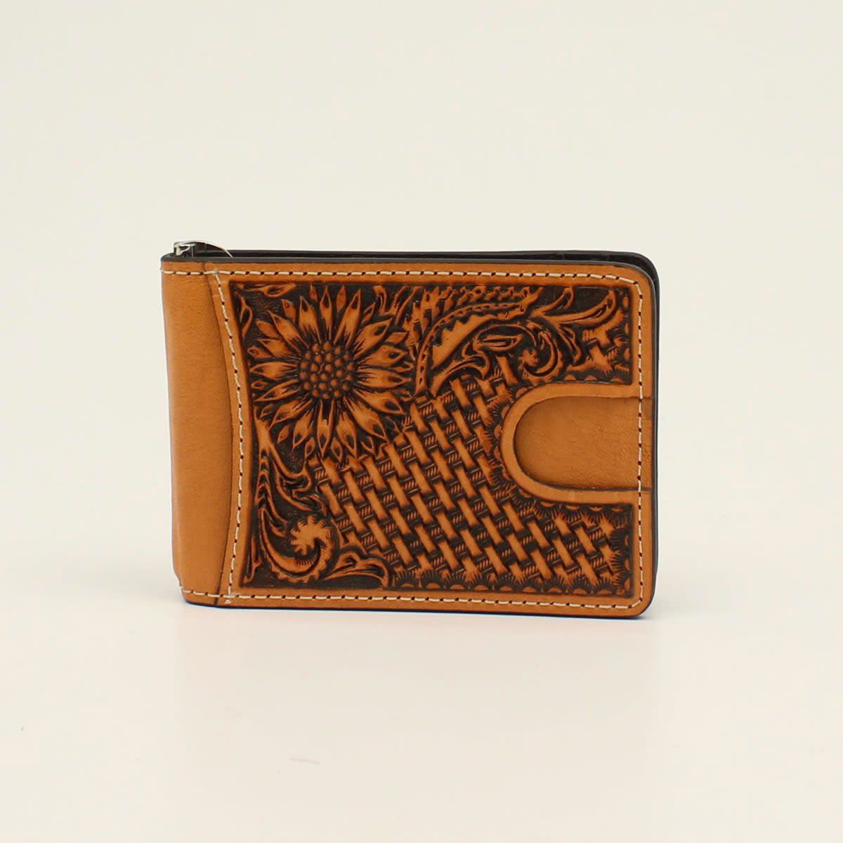 NOCONA BIFOLD MONEY CLIP BASKET WEAVE SUNFLOWER TAN N500013008