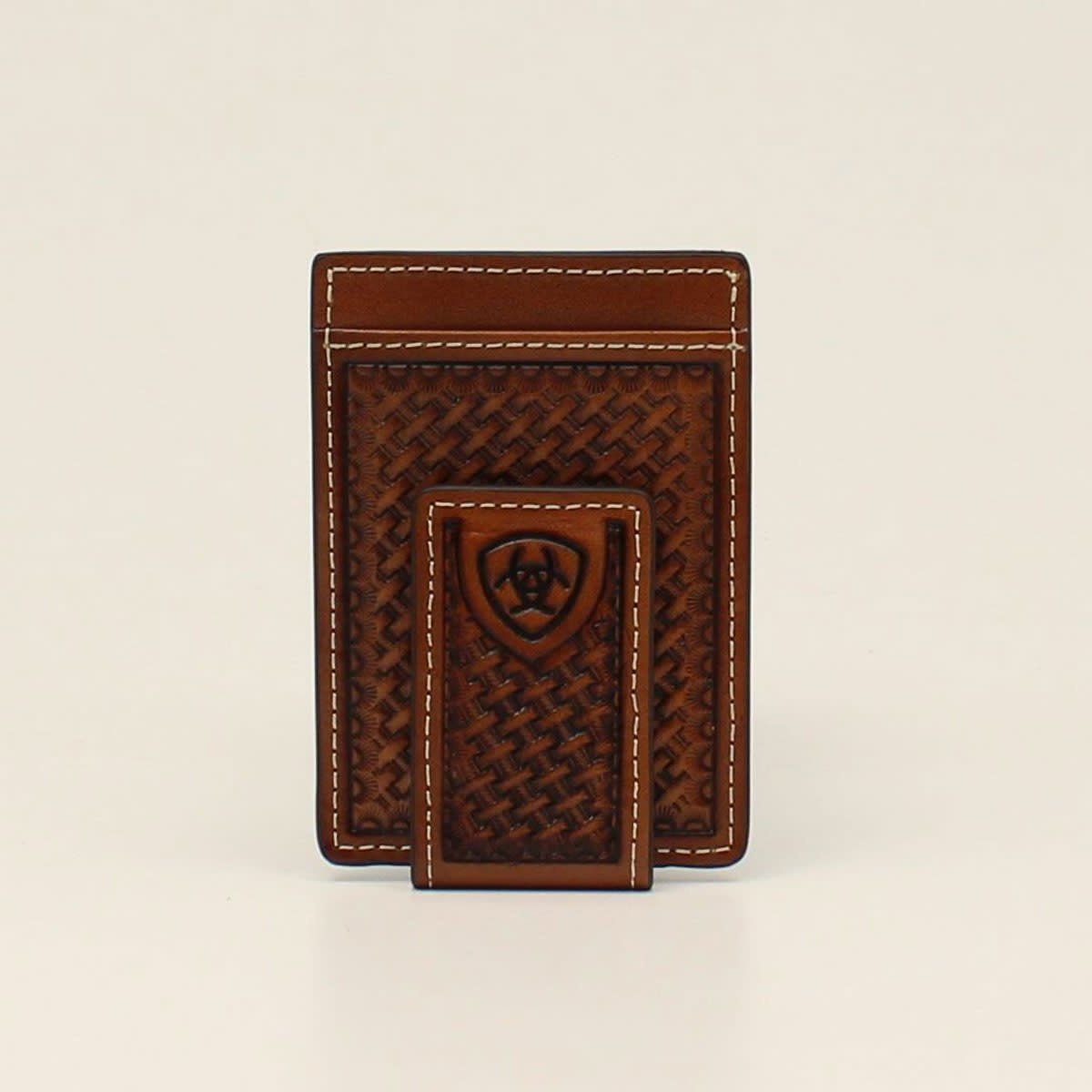 ARIAT MENS MONEY CLIP BASKETWEAVE SHIELD TAN A3550508