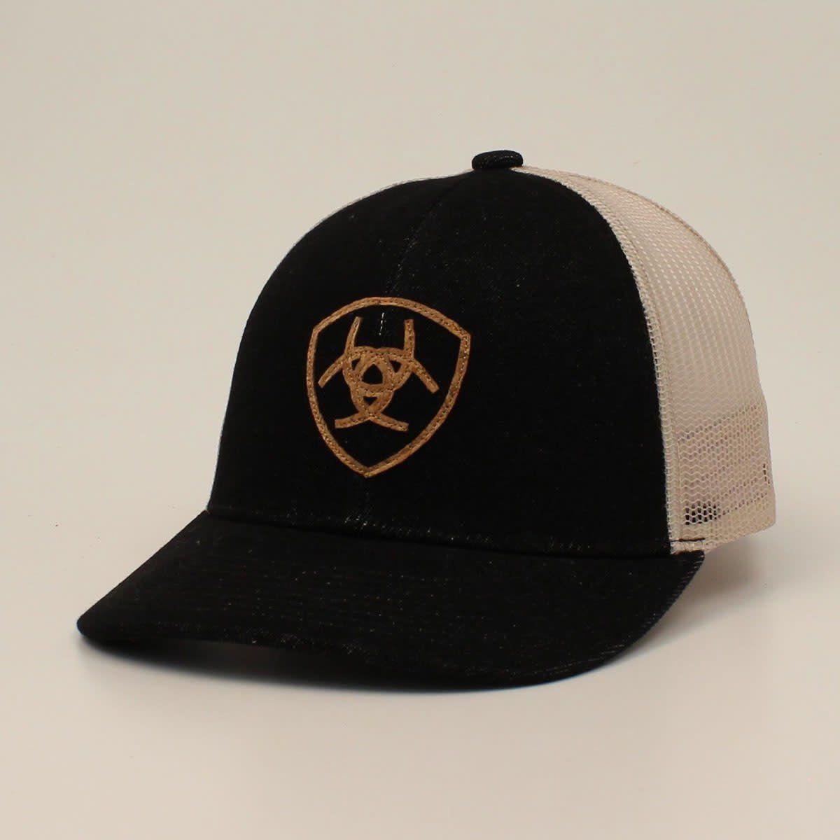 Ariat Hat MENS CAP SNAP BACK CORK SHIELD BLACK DENIM A300049001