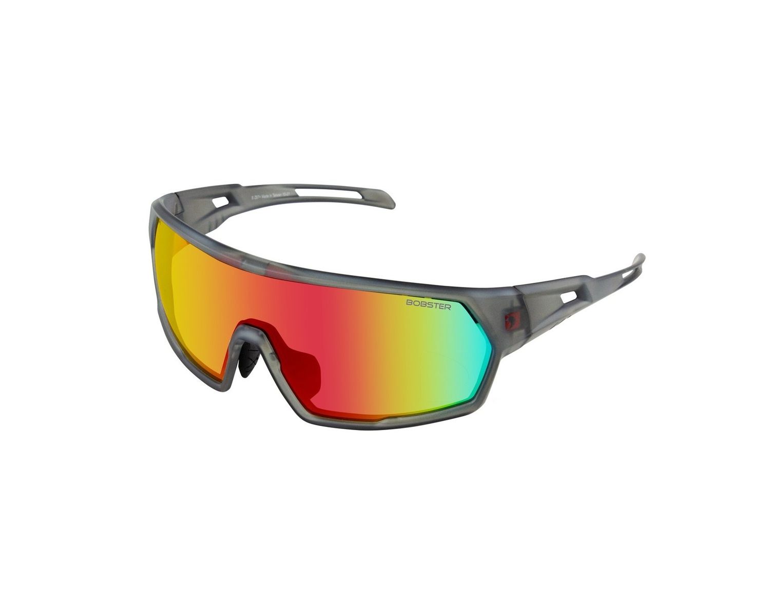 Bobster Speed Cycling Sunglass,  BSPE01 Matte Clear Gray Frame, Smoked Crimson Mirror Lens