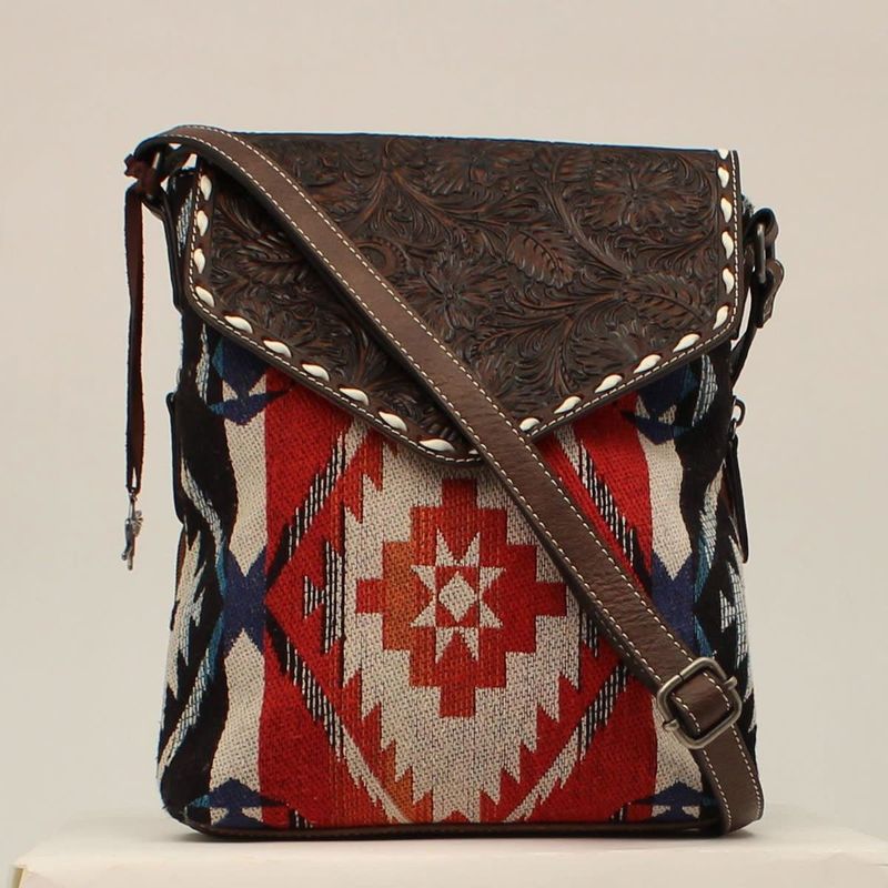 **ANGEL RANCH CONCEAL CARRY CROSSBODY BAG FRINGE AZTEC MULTICOLORED D330002297