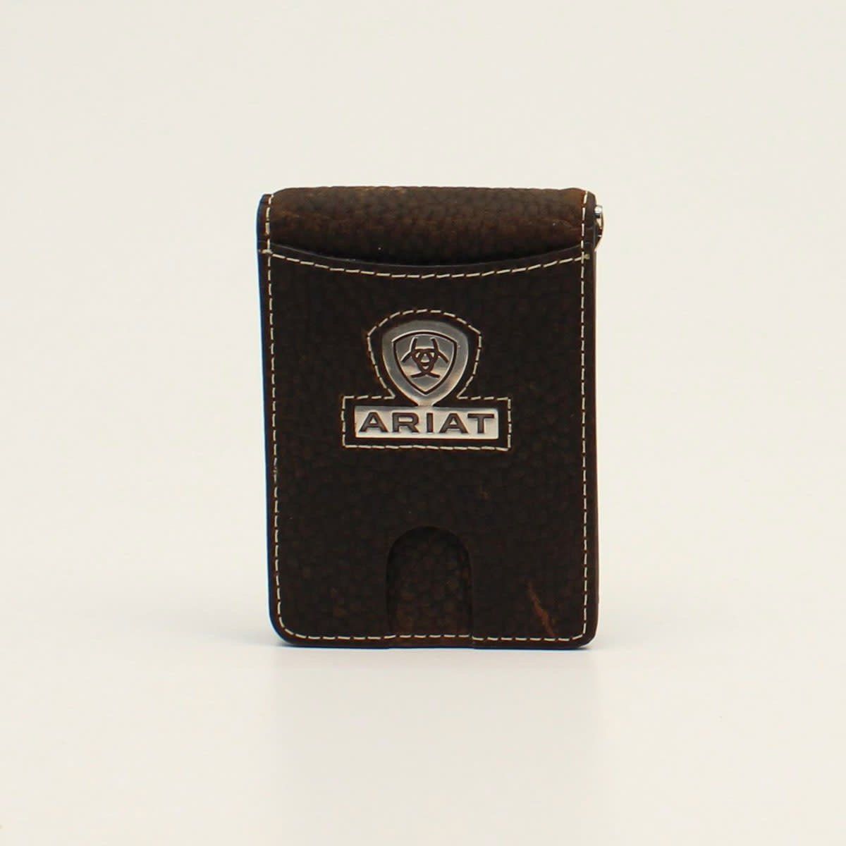 ARIAT BIFOLD MONEY CLIP SHIELD LOGO BROWN ROWDY A35470282