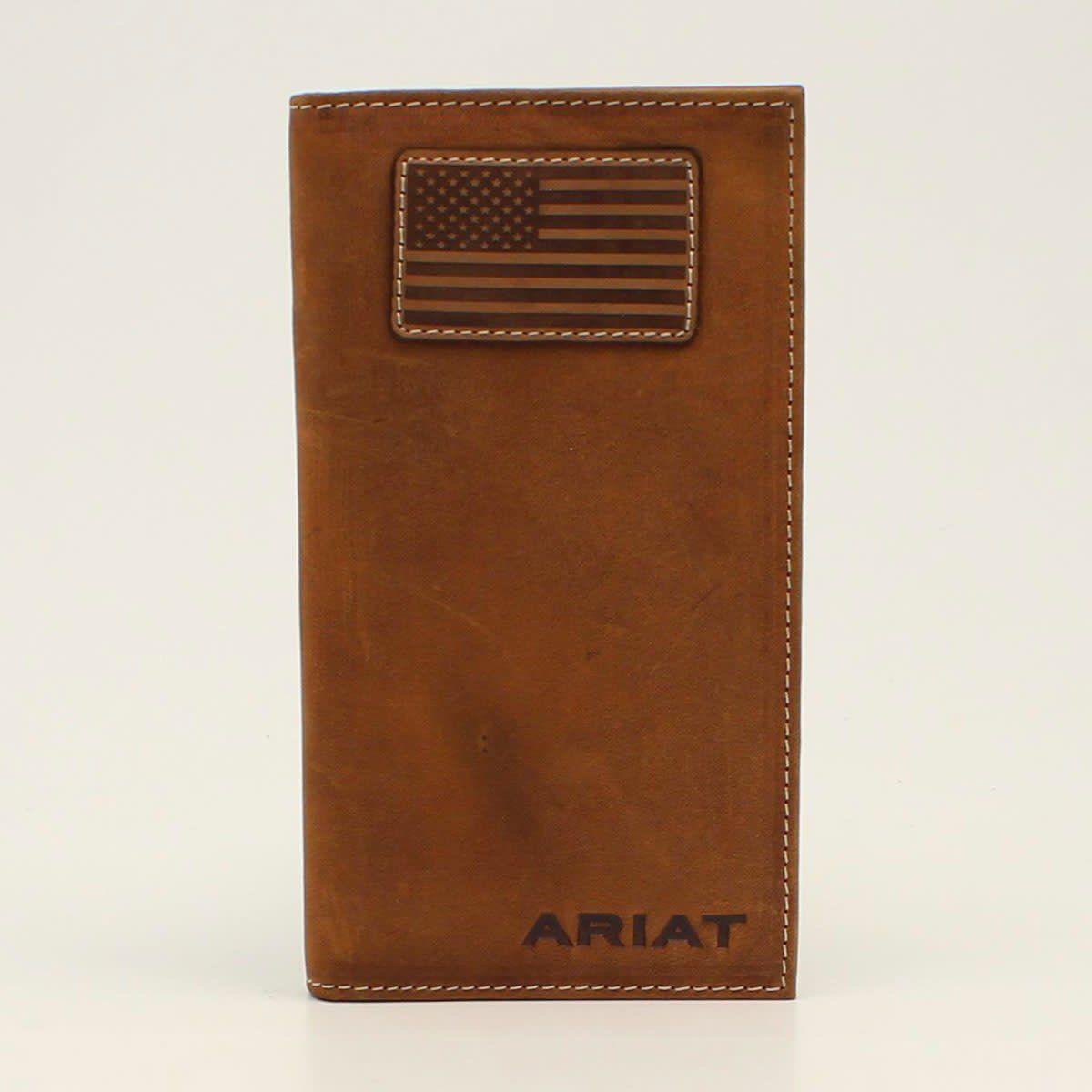 ARIAT MENS RODEO WALLET FLAG PATCH LOGO MEDIUM BROWN A3548344