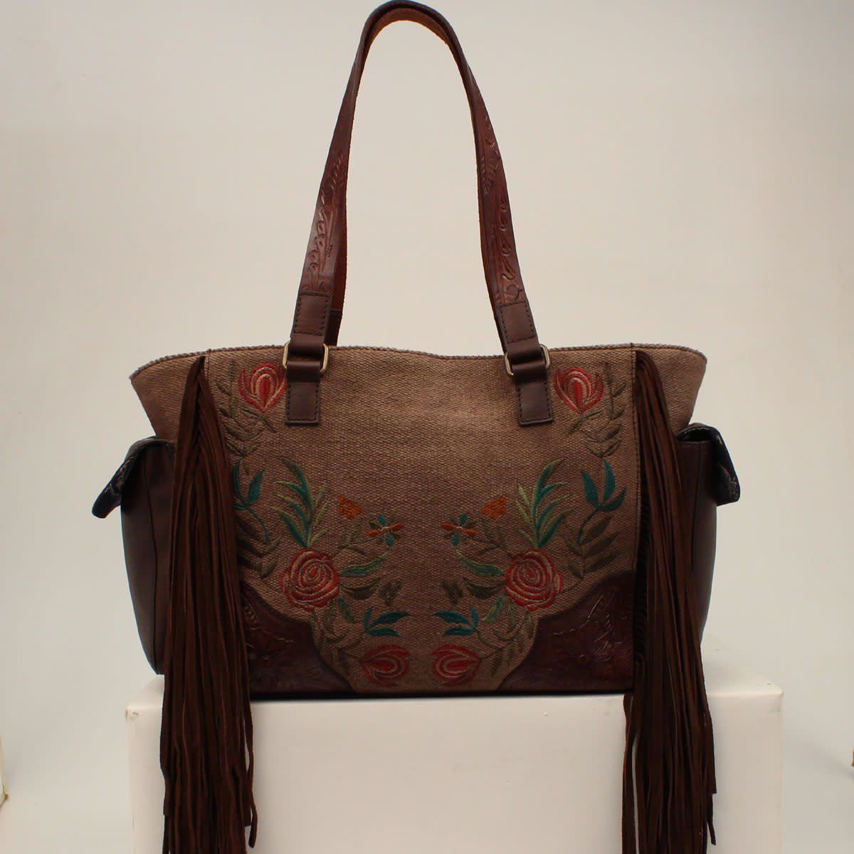 Ariat Satchel Audrey Collection Canvas Flower Fringe Brown A770010802