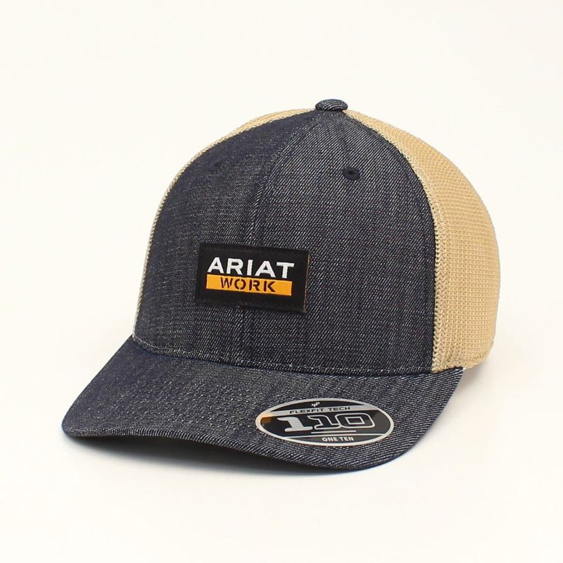 **ARIAT MENS FLEXFIT 110 SNAP BACK SMALL WORK PATCH DENIM A300018620
