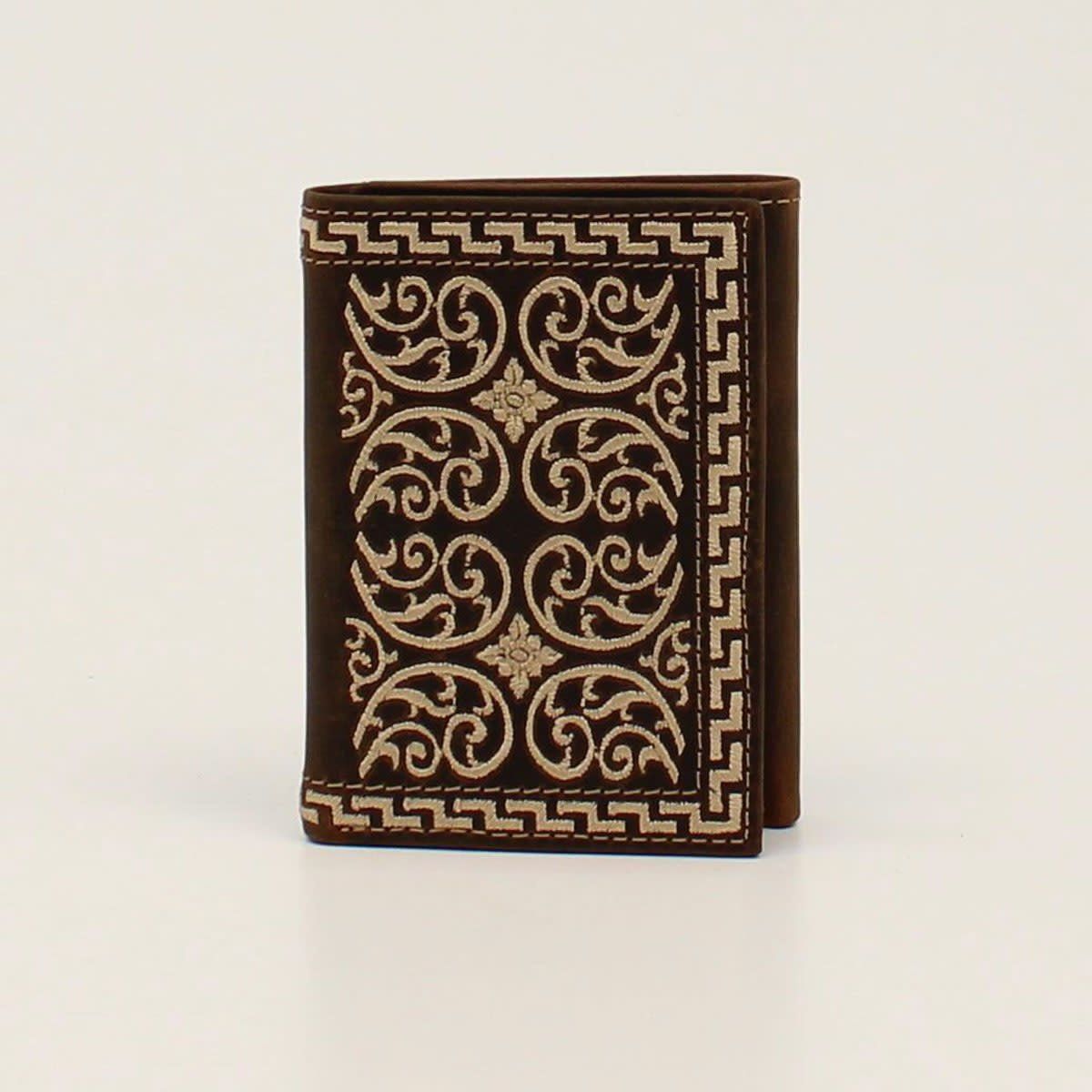 Nocona Mens Trifold Wallet Cream Embroidered Brown N500026002
