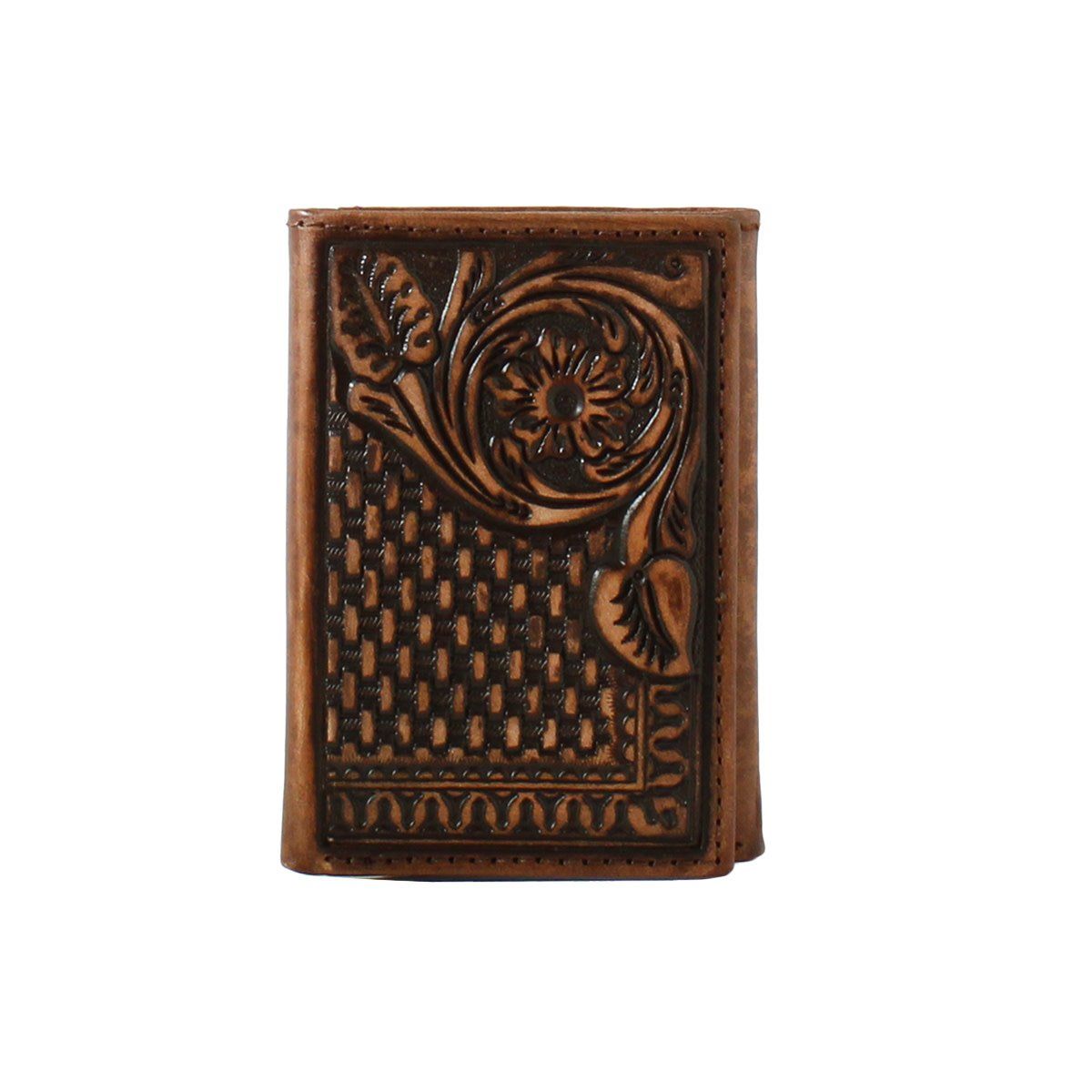 3D TRIFOLD WALLET FLORAL BASKETWEAVE BROWN D250004602