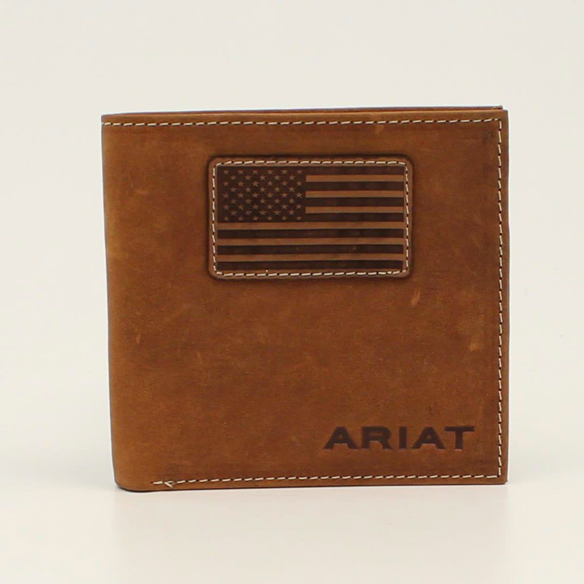 ARIAT MENS BIFOLD WALLET FLAG PATCH LOGO MEDIUM BROWN A3548544