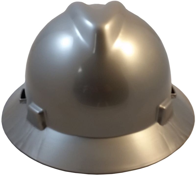 MSA Silver V-Gard Full Brim Hard Hats with Fas-Trac Suspensions