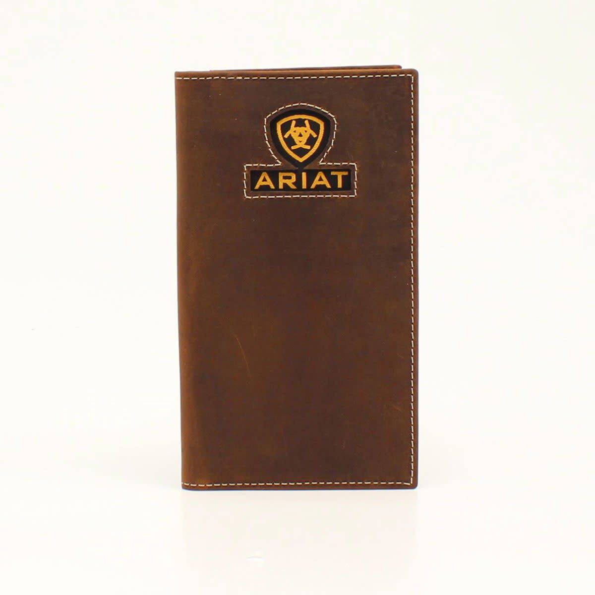 **ARIAT MENS RODEO WALLET INLAY RIBBON LOGO MEDIUM BROWN A3549444