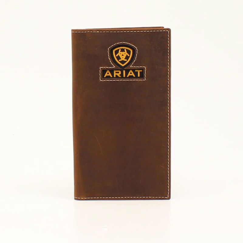 ARIAT A3549444 MENS RODEO WALLET INLAY RIBBON LOGO MEDIUM BROWN