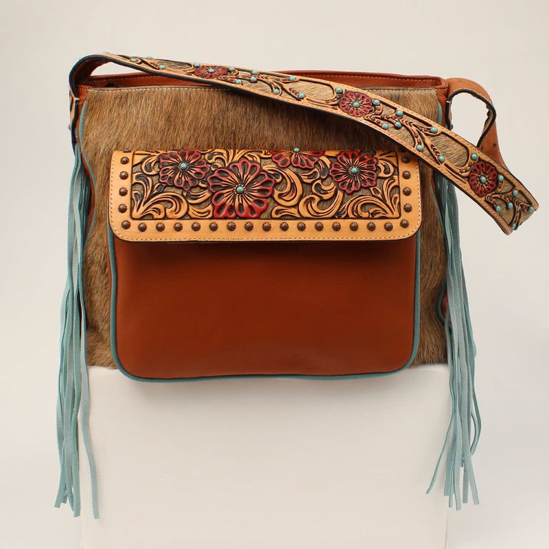 **ARIAT LORELEI TOTE CALF HAIR TOOLED TAN A770005408