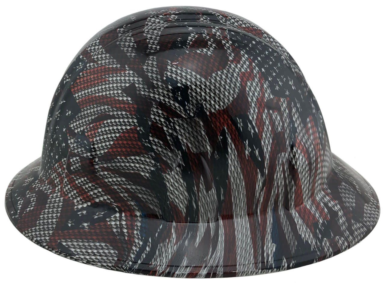 Carbon Fiber and American Flag Design HDHH-1658-FB Hard Hat Full Brim Style
