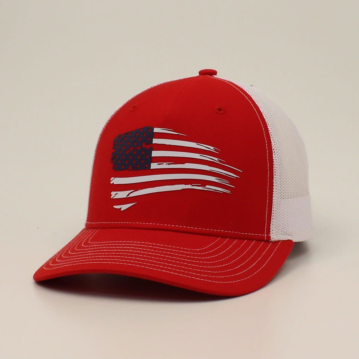 ARIAT HAT MENS R112FP CAP SNAP BACK DISTRESSED USA FLAG RED A300047004