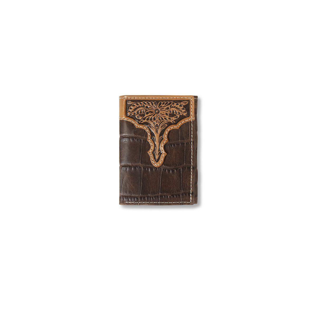 Ariat Trifold Wallet Croc Floral Embossed Brown A3552902
