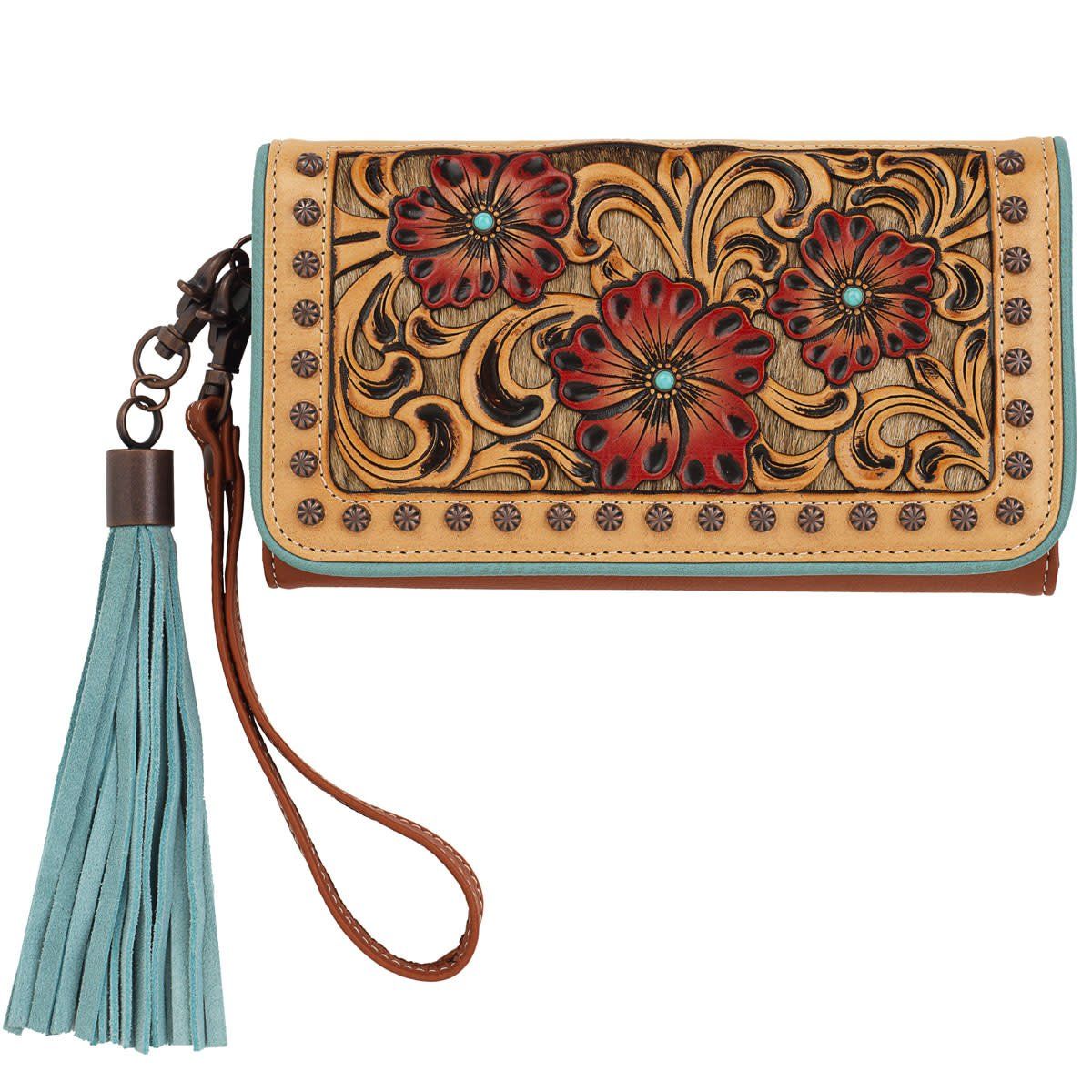 LORELEI ARIAT CLUTCH WALLET CALF HAIR TOOLED TAN A770005908