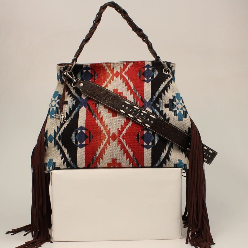 **ANGEL RANCH CONCEAL CARRY HOBO BAG FRINGE AZTEC MULTICOLORED D330002197