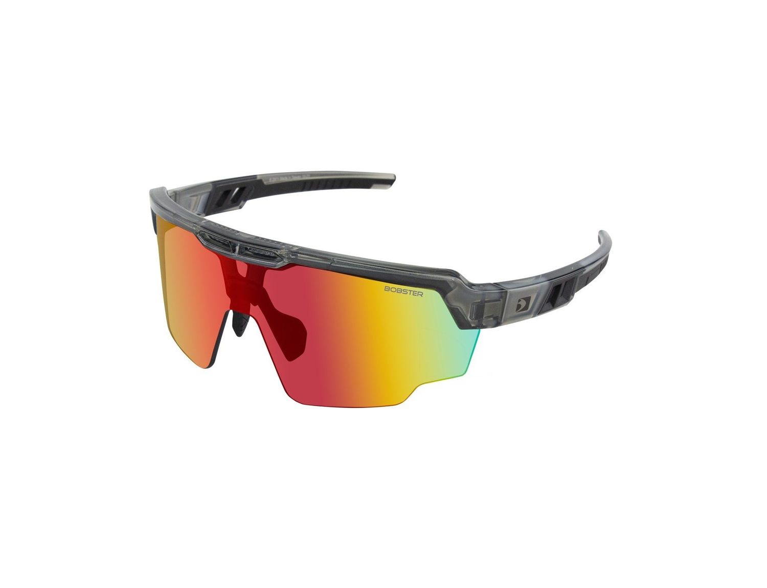 Bobster Wheelie Cycling Sunglass,  BWHE01 Gloss Clear Gray Frame, Smoked Black Red Revo Lens