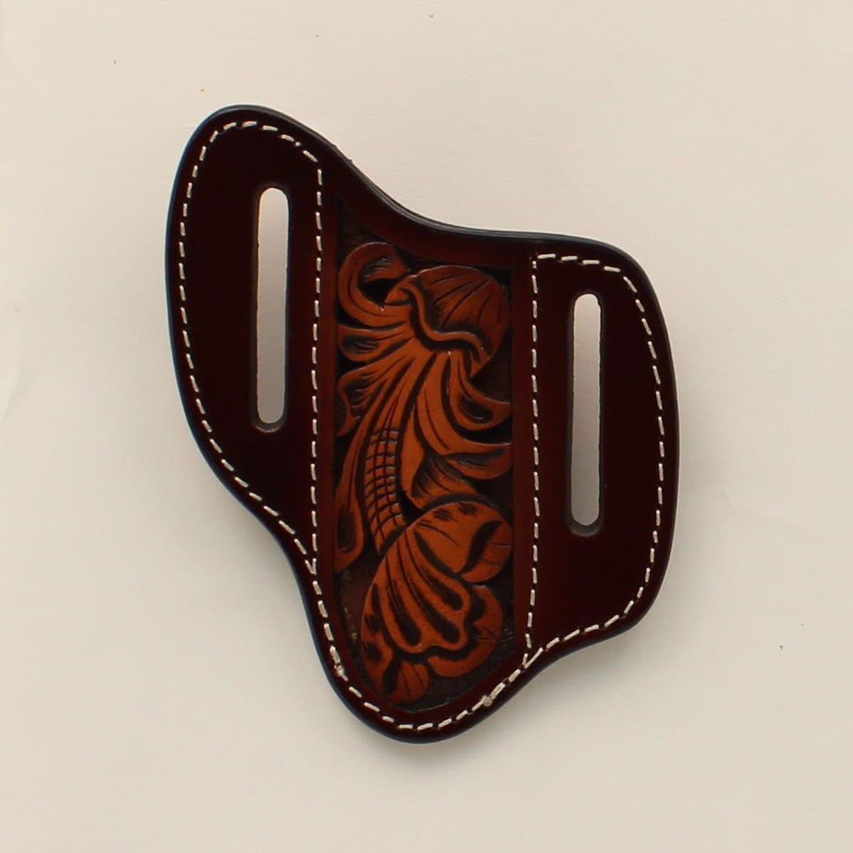 3D LEATHER PANCAKE STYLE FLORAL TOOLED KNIFE SHEATH BROWN D8400102