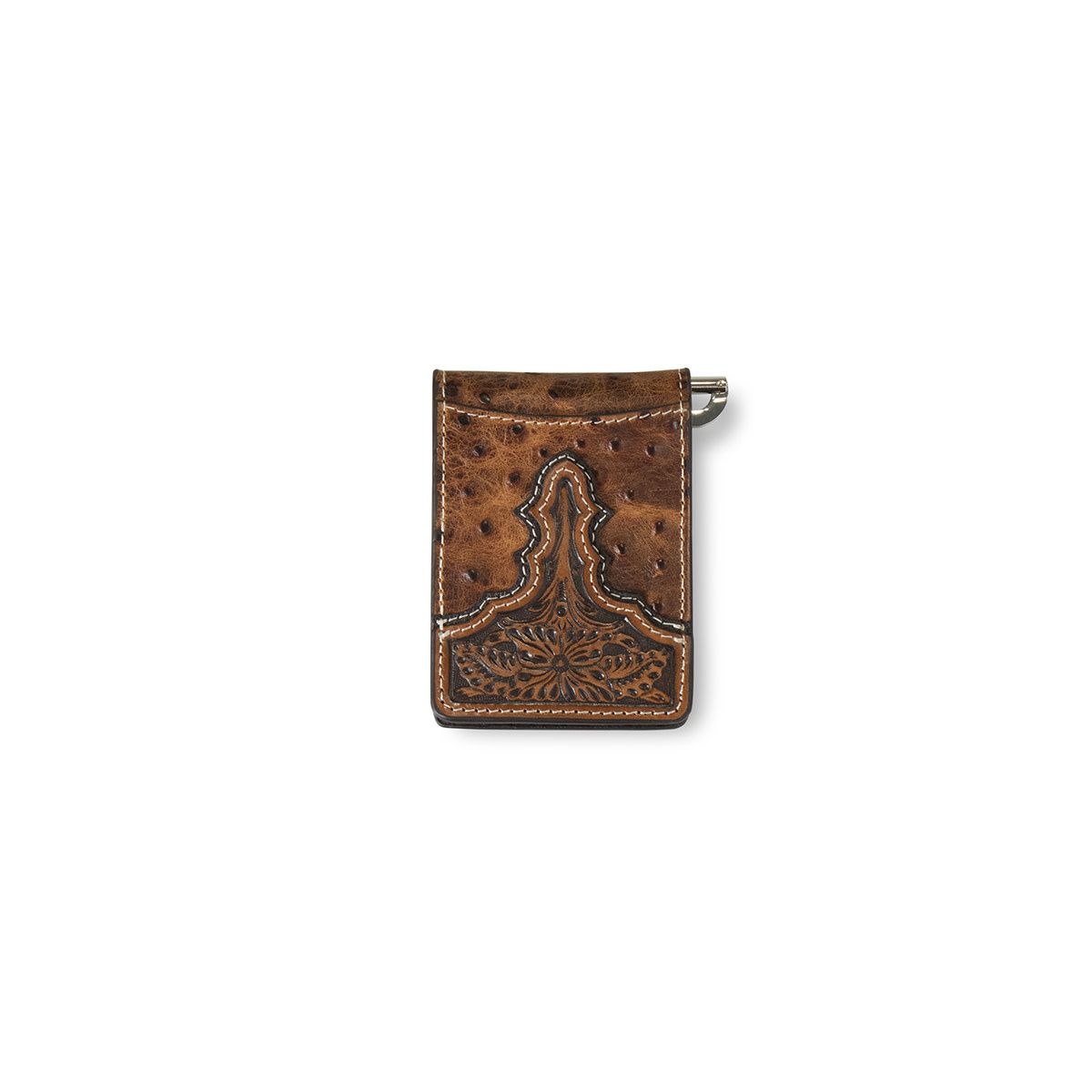 Ariat Bifold Wallet Money Clip Ostrich Floral Embossed Brown A3553302