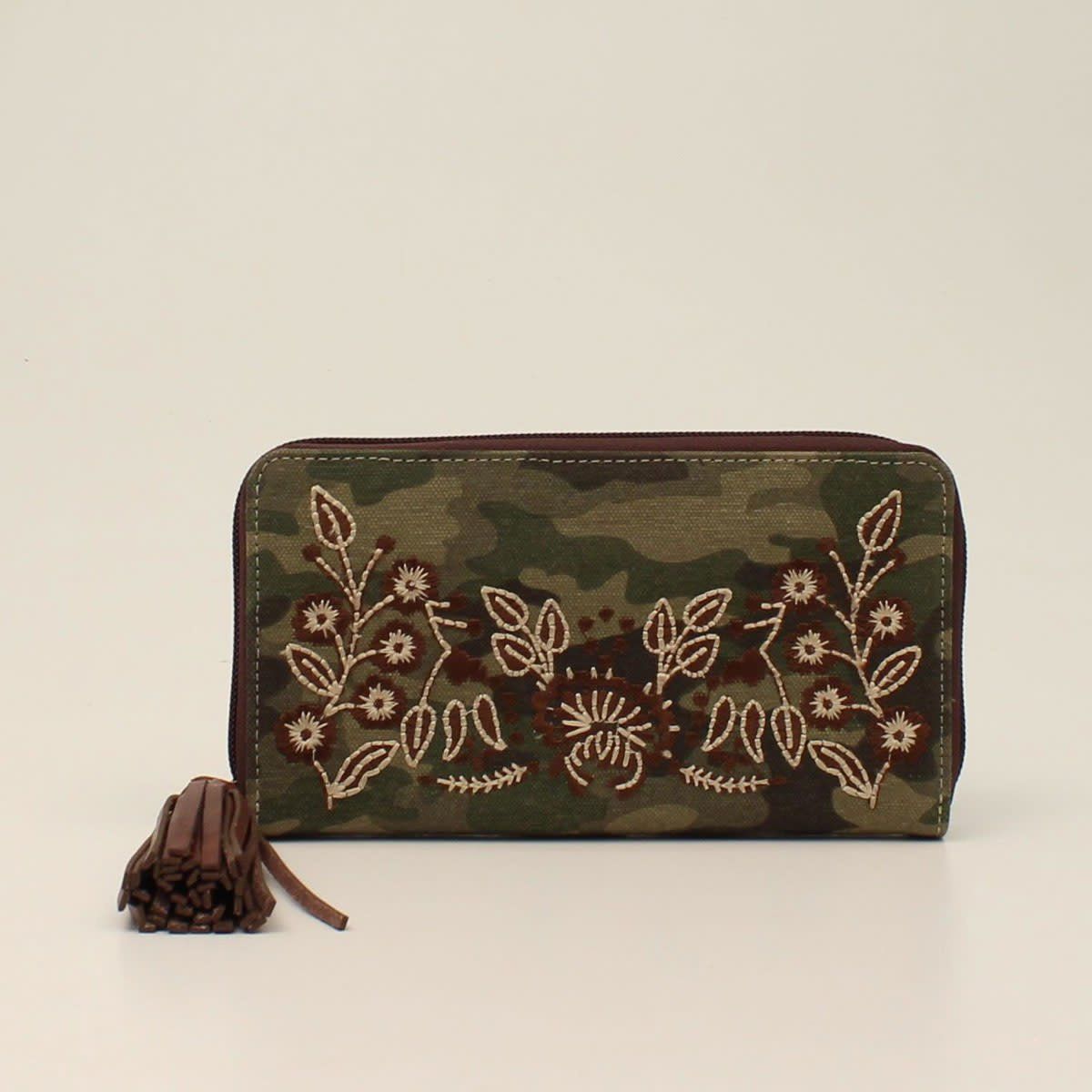 CLUTCH WALLET CAMO STYLE FLOWER EMBROIDERED BROWN N770009302