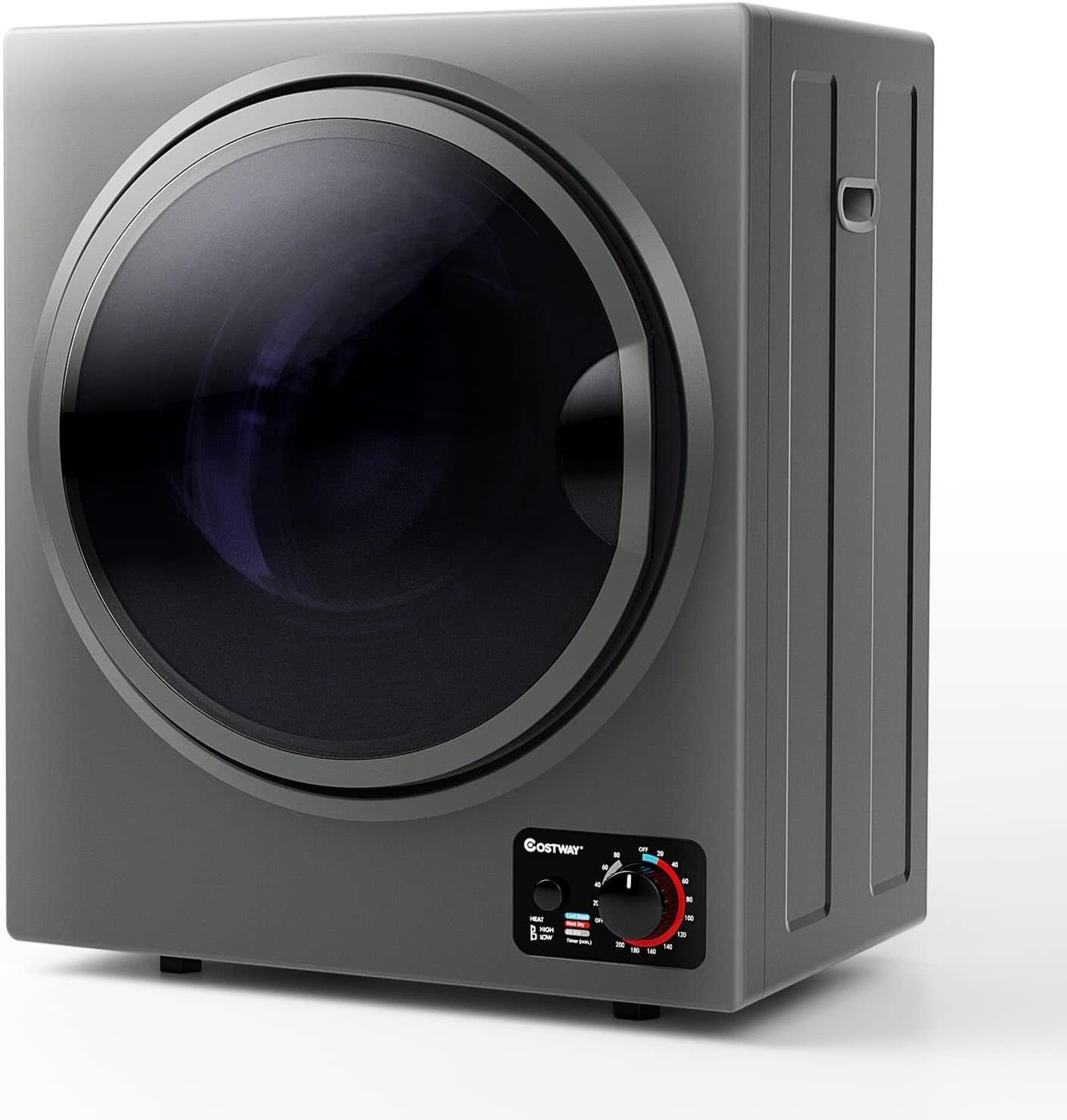 COSTWAY Compact Laundry Dryer, 110V Electric Portable Dryer Stainless Steel-Grey (FP10222)