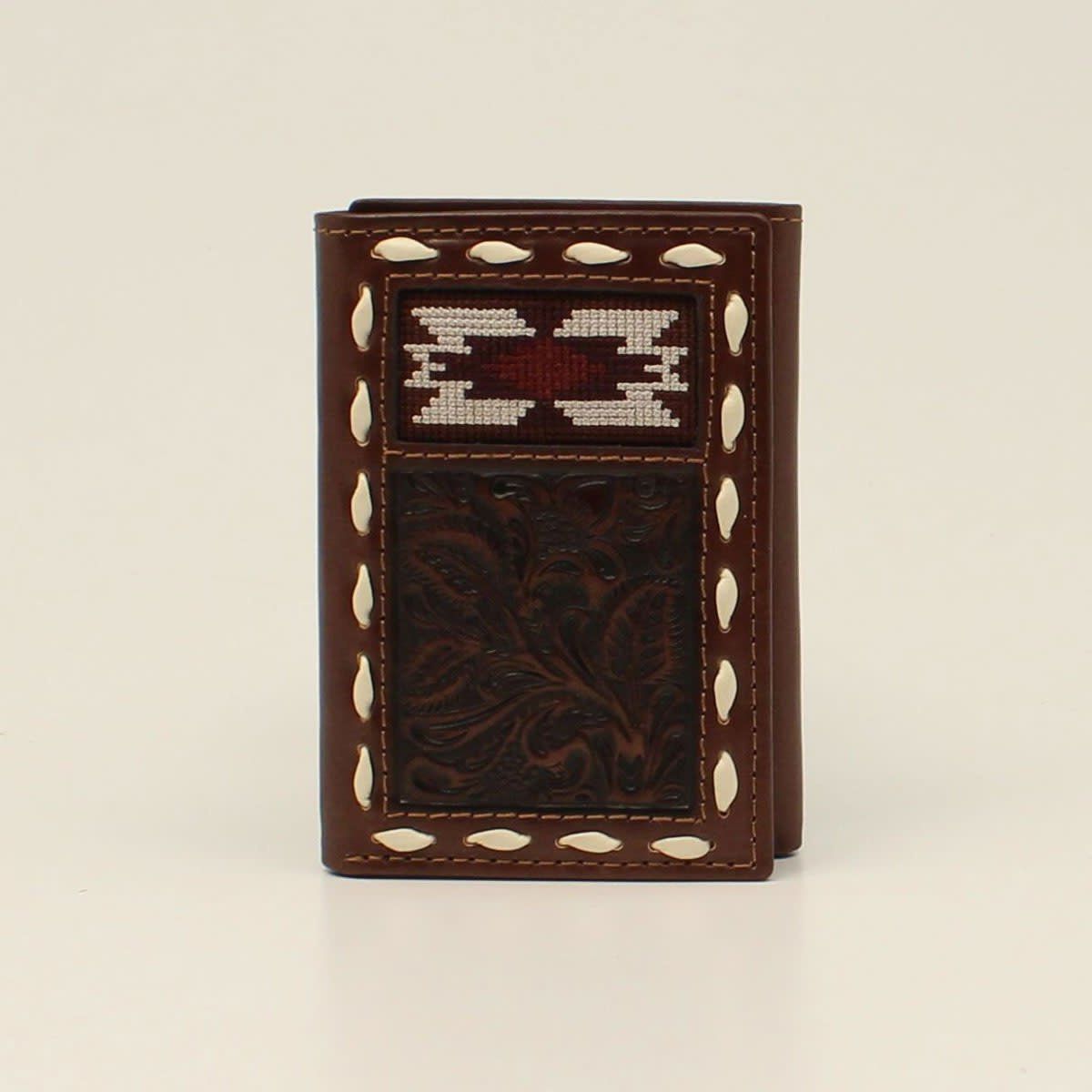 Nocona Mens Trifold Wallet Tooled Southwestern Buck Lacing Brown N500039002