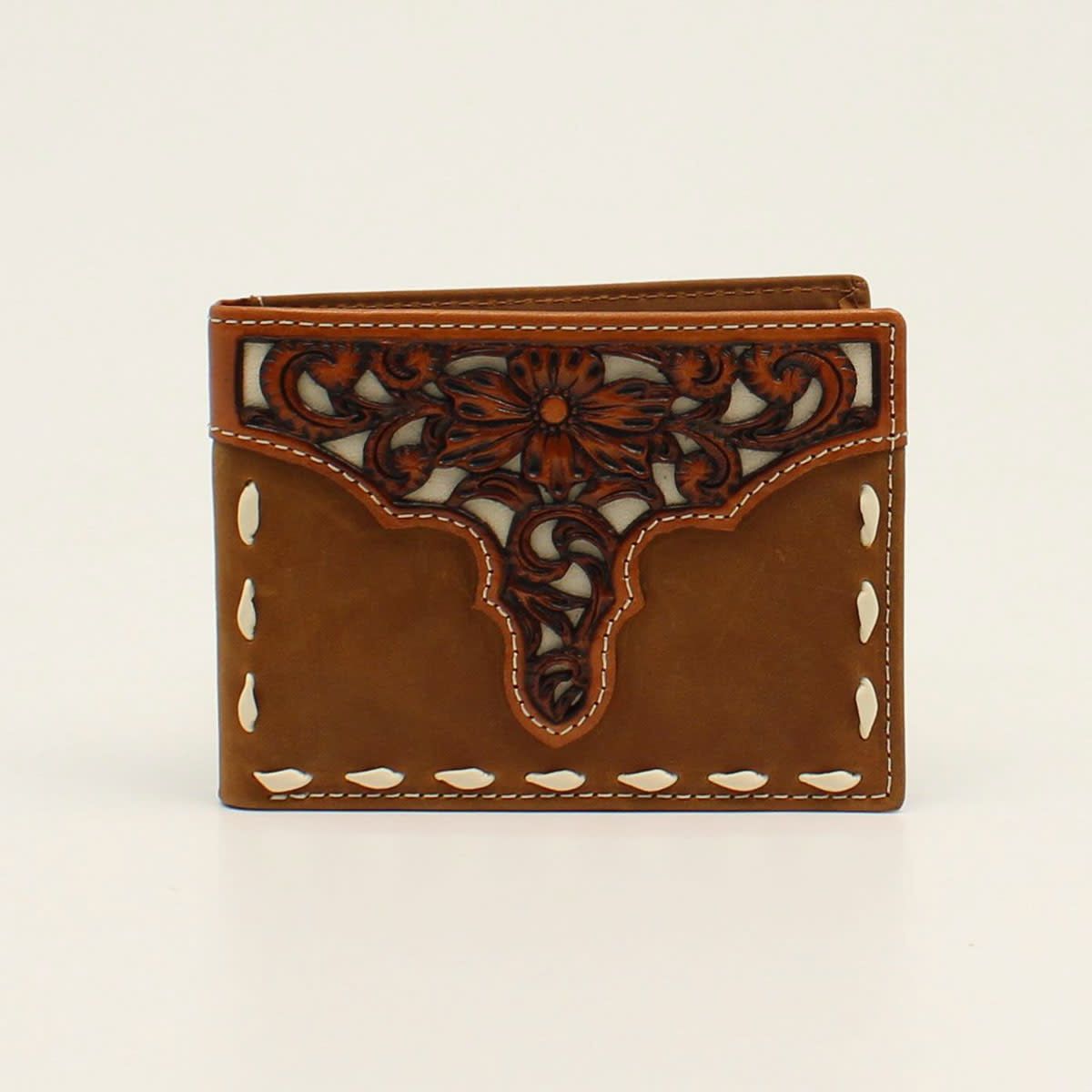 **ARIAT BIFOLD REMOVABLE PASS CASE OVERLAY STITCH MEDIUM BROWN A3547344