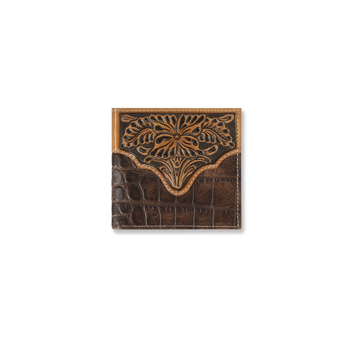 Ariat Large Bifold Wallet Croc Floral Embossed Brown A3553002